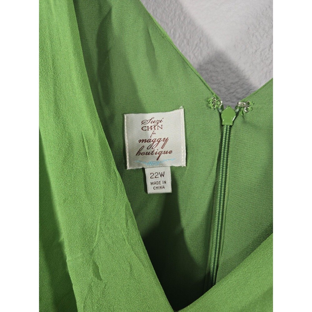 Suzi Chin For Maggy Boutique Green Silk Dress Size 22W  Event Evening Dress BX - Picture 4 of 8